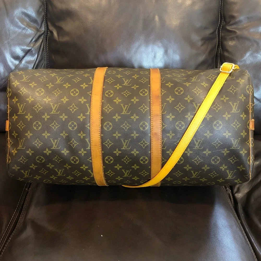LOUIS VUITTON Monogram LV55 Keepall Bandolier Strap Luggage Tag Lock Key VI8902